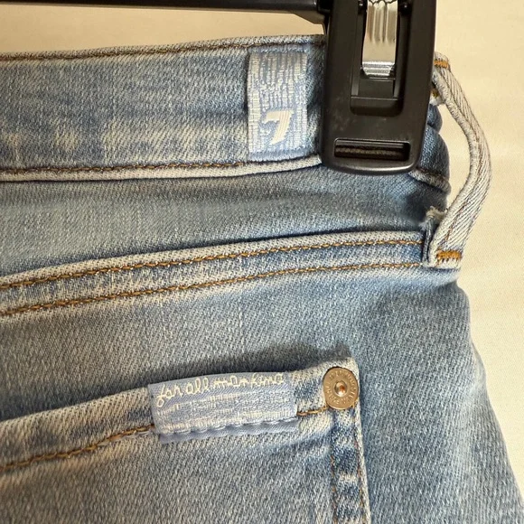 7 For All Mankind Blue Jean Mid Roll Shorts Frayed Hem SKU 0044 - Picture 4 of 12